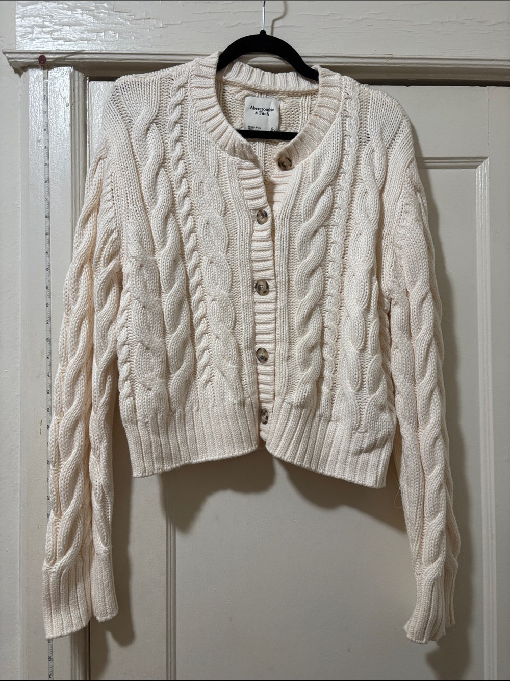 Abercrombie & Fitch Cream Cable Knit Button-Up Cardigan